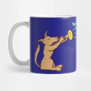 Terrier playing a bugle. Mug